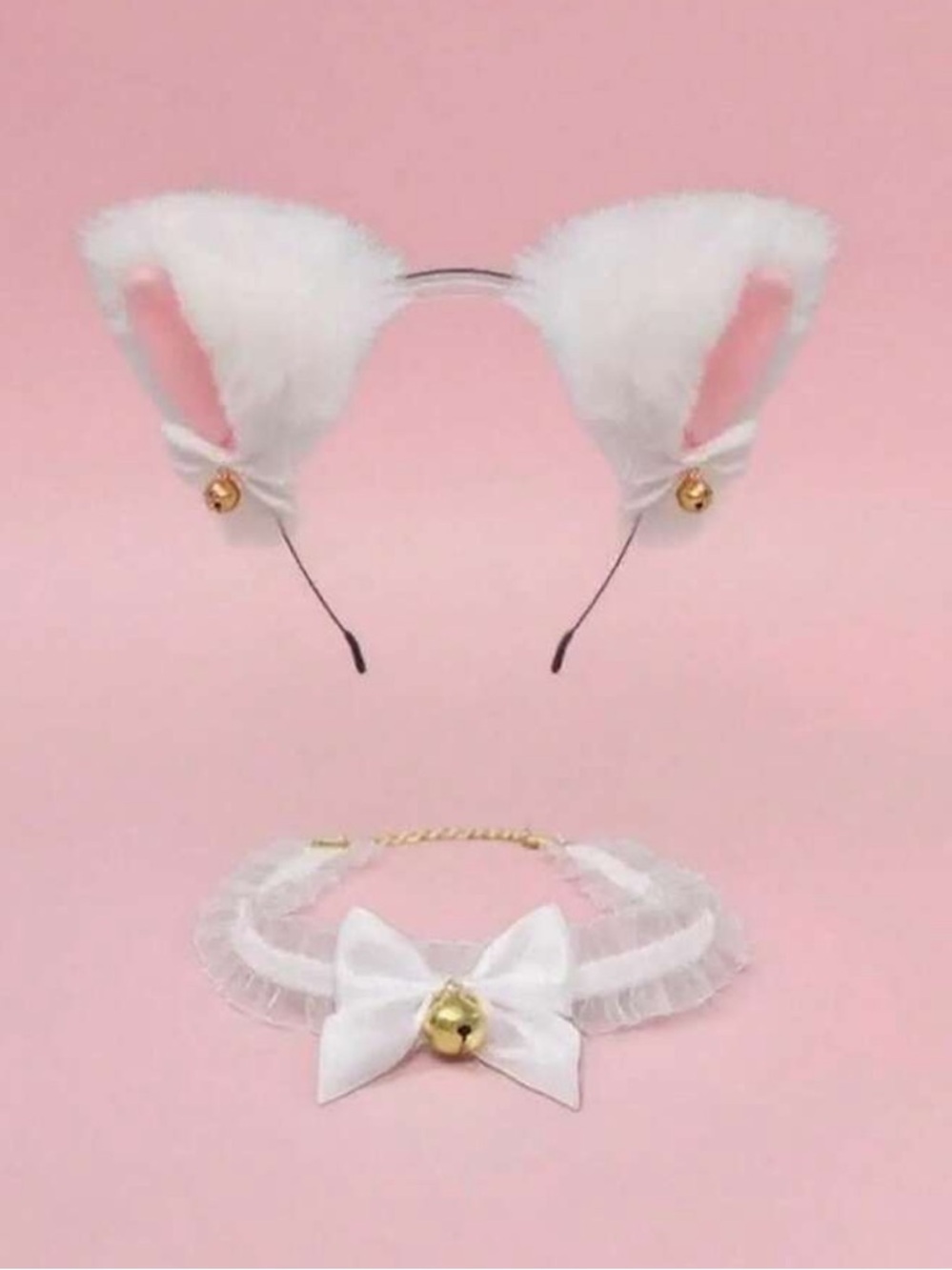 White Cat Ear Headband and Bow Choker Set - Kids Accessories